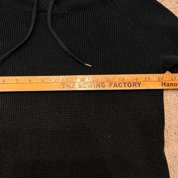 Lauren Ralph Lauren Waffle Knit Hoodie Curved Hem S Black Gorpcore Cozy Weekend - Picture 5 of 11